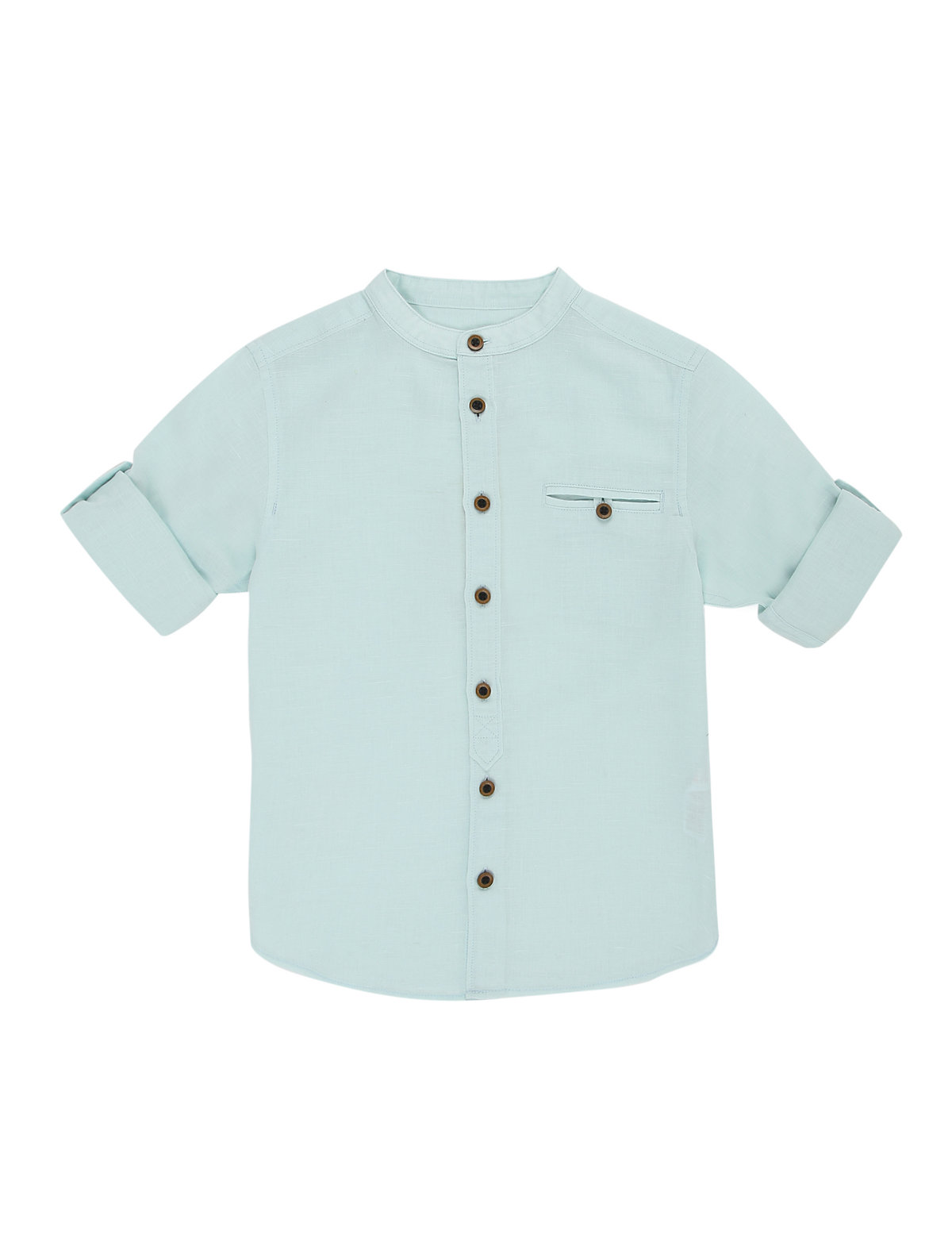Flax Linen Mix Plain Mandarin Collar Shirt