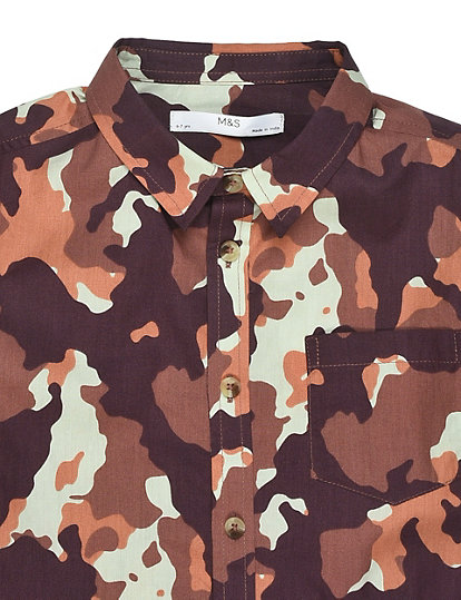 Pure Cotton Camouflage Spread Collar Shirt
