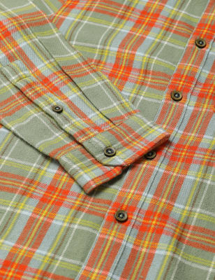 Pure Cotton Checked Spread Collar Shirt