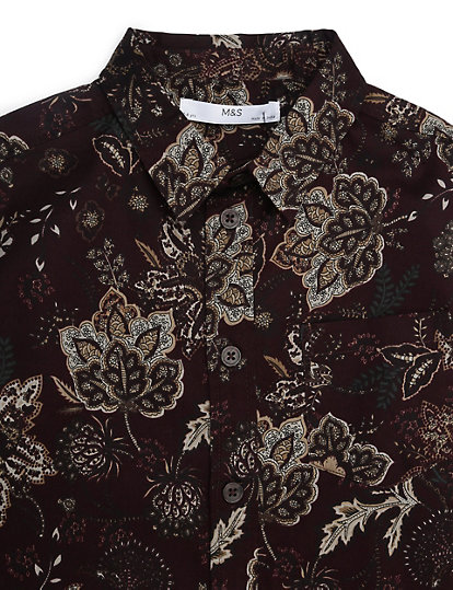 Cotton Mix Floral Print Spread Collar Shirt
