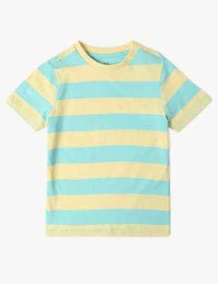 Pure Cotton Stripes Round Neck T-Shirt