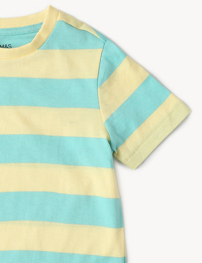 Pure Cotton Stripes Round Neck T-Shirt