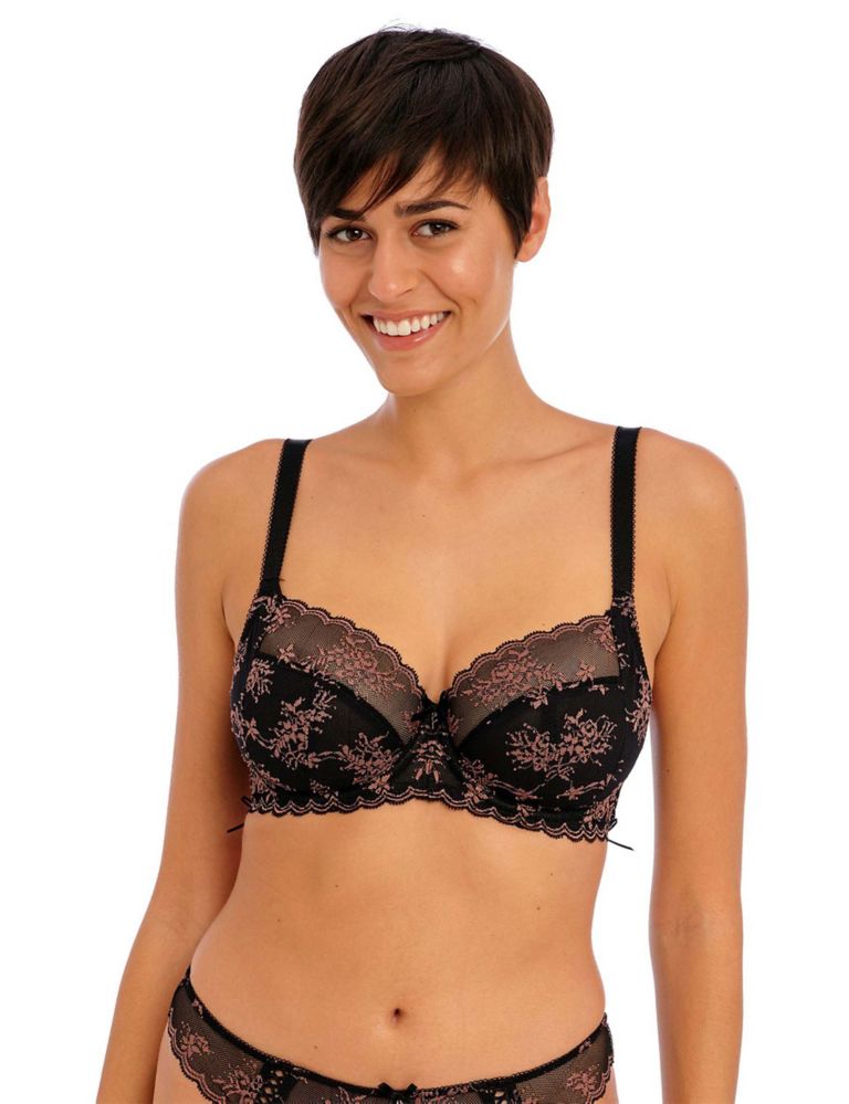  Curve Muse Womens Plus Size Add 1 And A Half Cup Push Up  Underwire Convertible Lace Bras -2PK-Black
