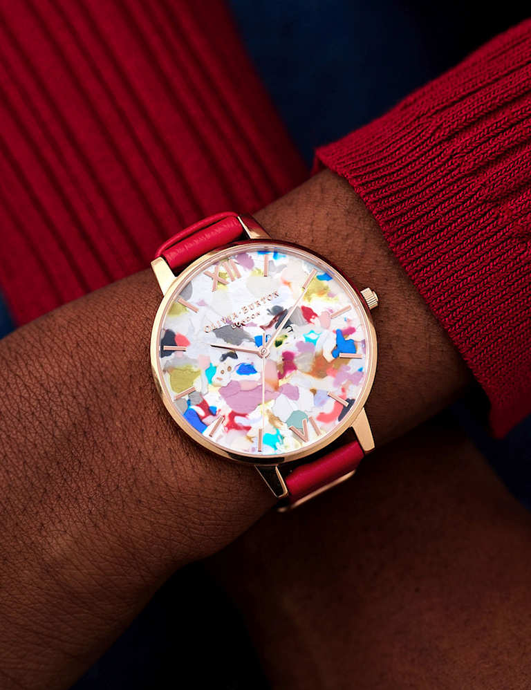 Olivia Burton Pop Art Red Leather and Stainless Steel Bracelet Watch 6 of 6