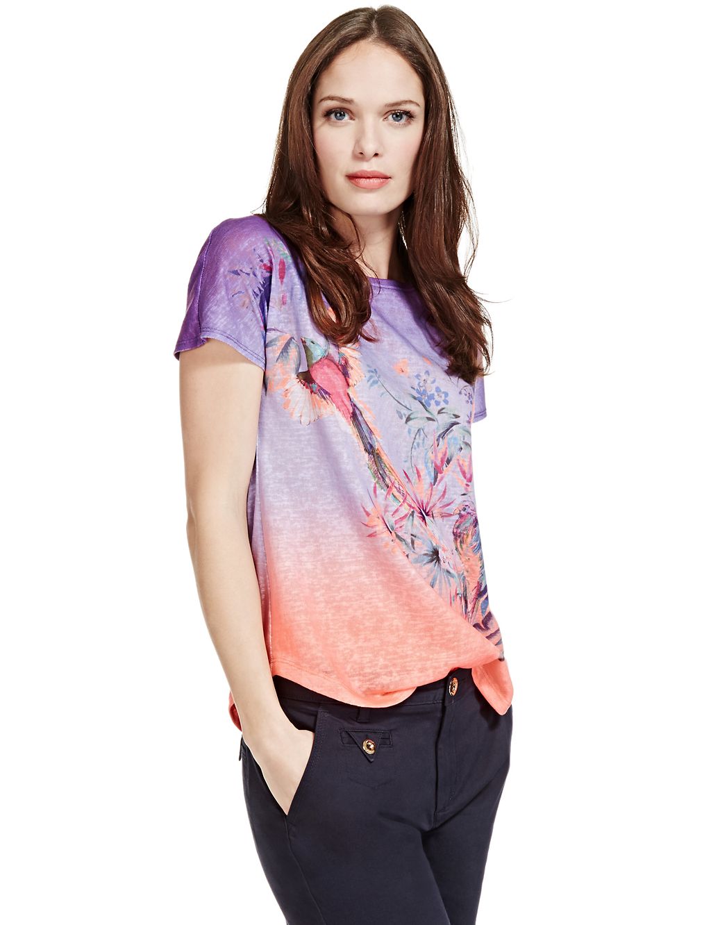Ombre Bird Print Shell Top 2 of 4