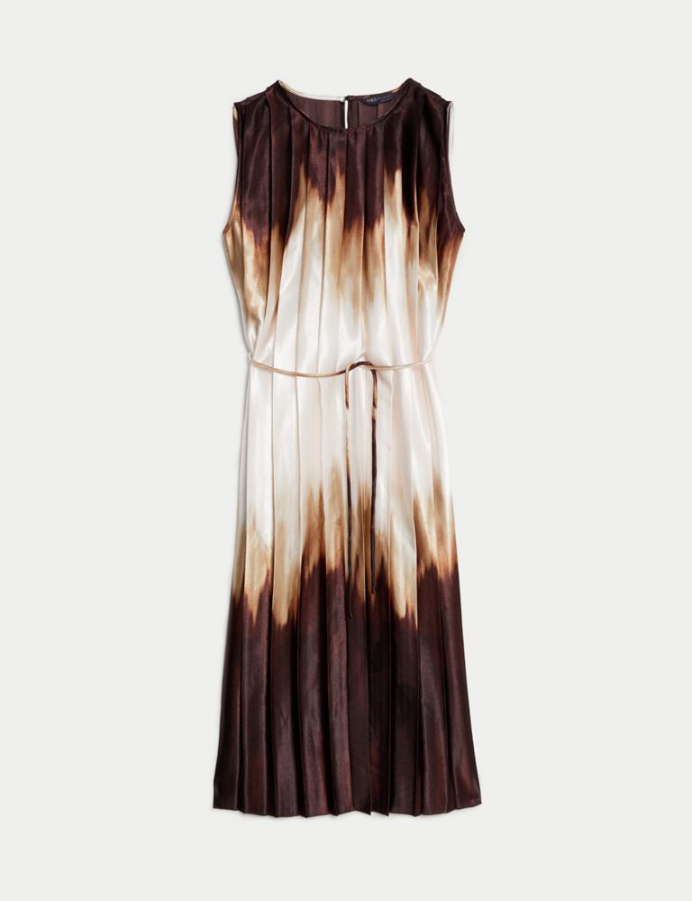 Ombre Round Neck Pleated Midi Column Dress | M&S Collection | M&S