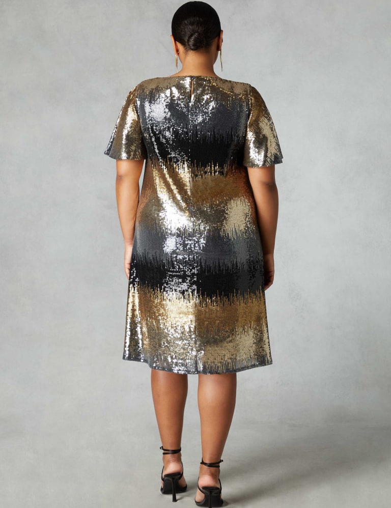 Ombre Sequin Knee Length Shift Dress Live Unlimited London M S