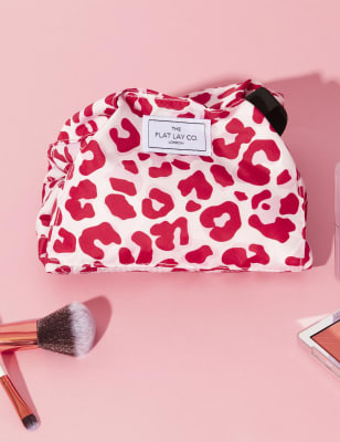 Open Flat Makeup Bag In Pink Leopard The Flat Lay Co. M S