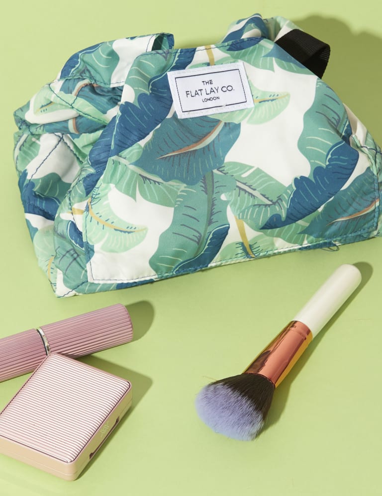 Open Flat Makeup Bag In Tropical Leaves The Flat Lay Co. M S
