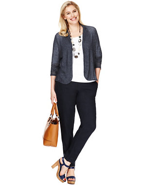 Open Front Blazer Cardigan with Linen Image 2 of 4