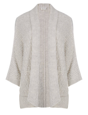 Open Front Cable Knit Kimono Cardigan with Wool Image 2 of 4