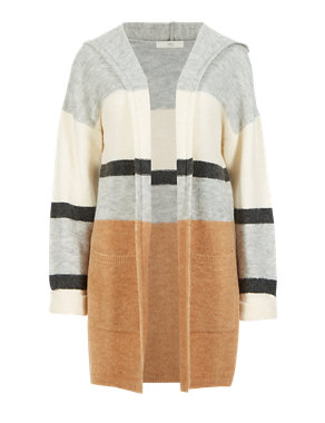 Open Front Colour Block Hooded Cardigan Image 2 of 3