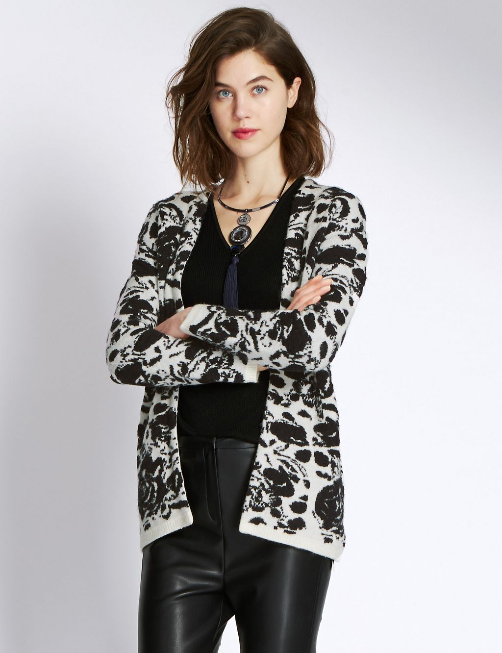 Open Front Floral Jacquard Cardigan 3 of 3