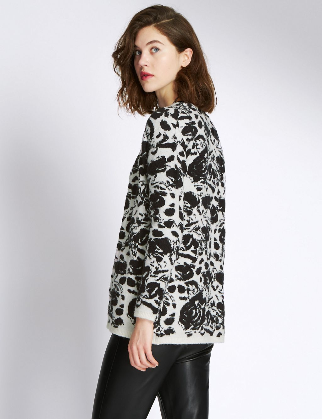 Open Front Floral Jacquard Cardigan 2 of 3