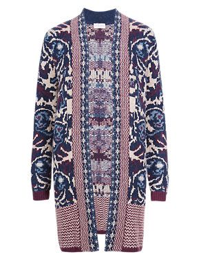 Open Front Jacquard Floral Cardigan Image 2 of 4
