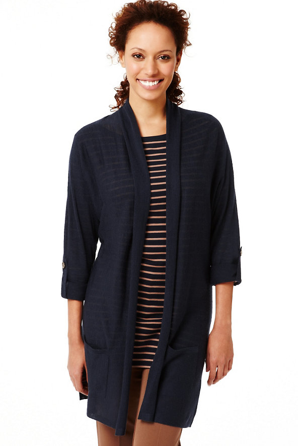 Open Front Longline Cardigan with Linen Image 1 of 1