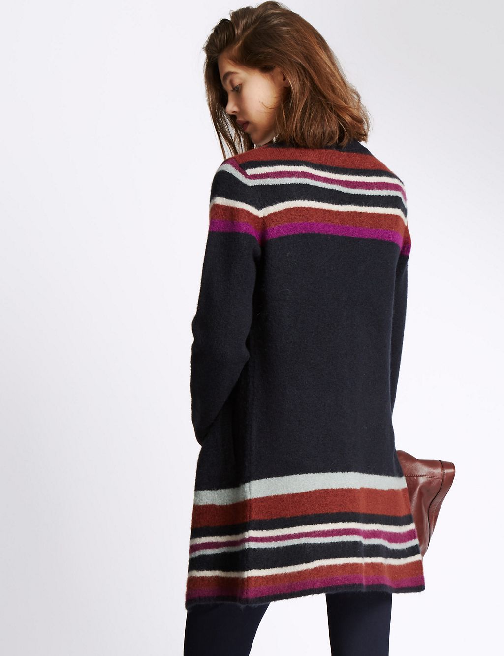 Open Front Striped Cardigan with Wool 2 of 3