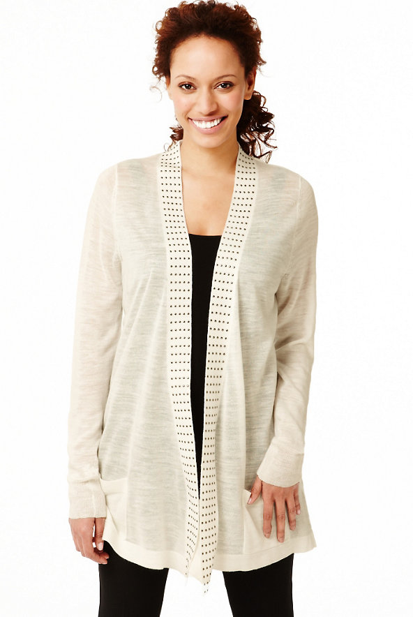 Open Front Studded Cardigan with Linen Image 1 of 1