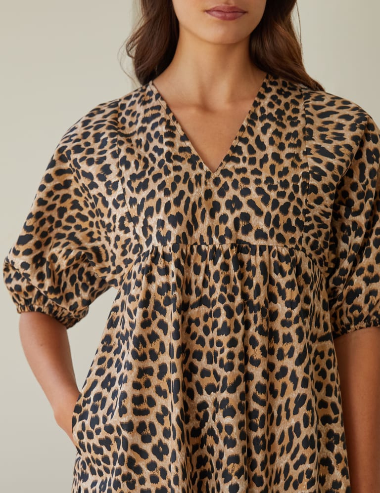Ganni cotton silk cheap dress leopard