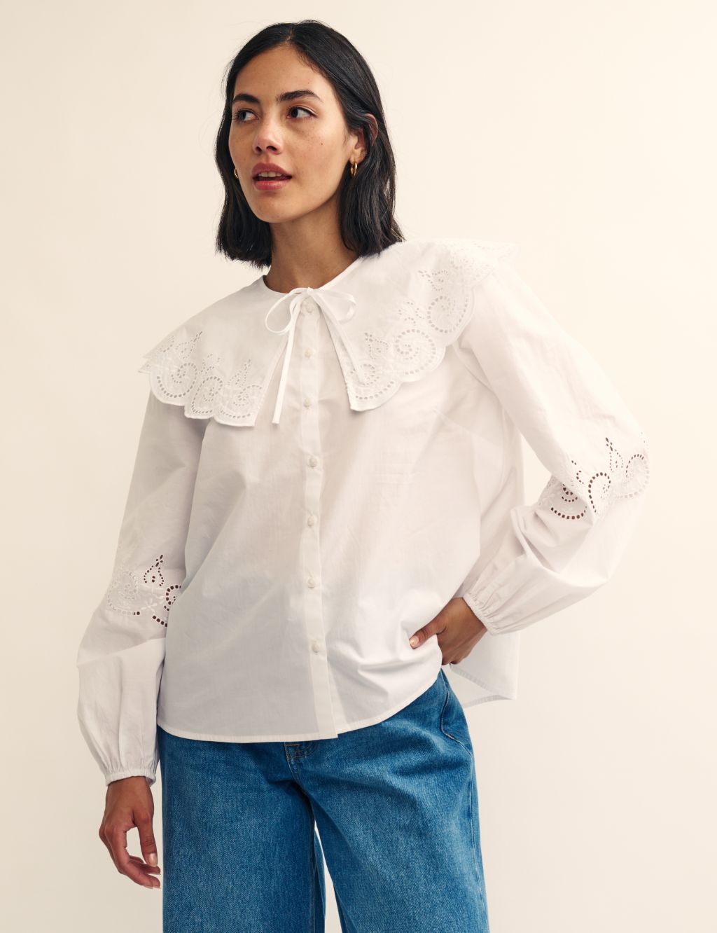 Organic Cotton Broderie Collared Blouse 2 of 4