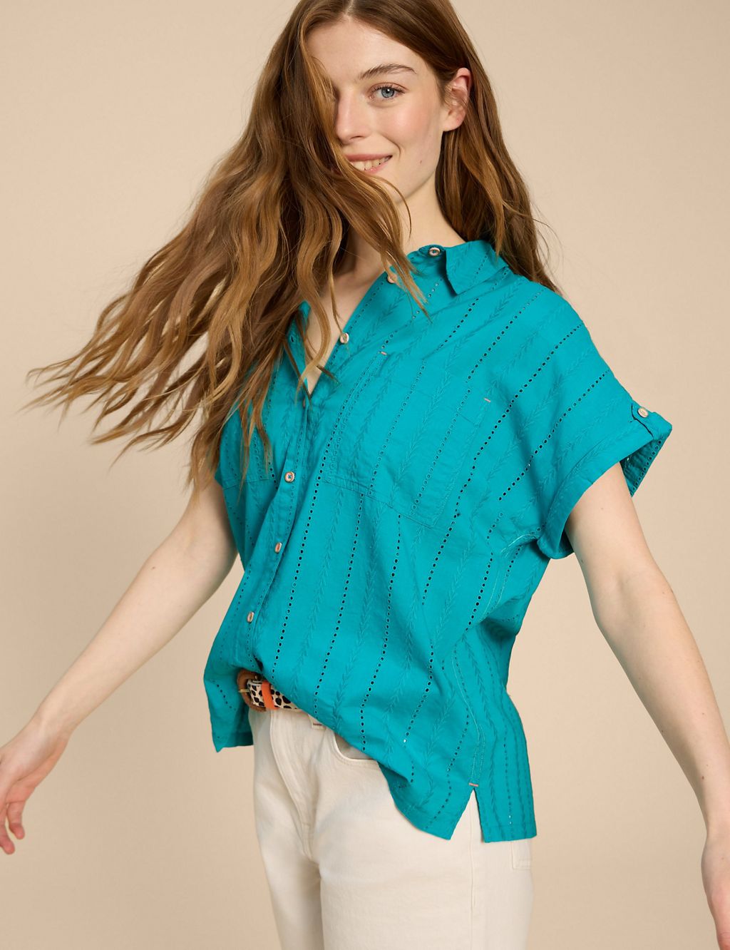 Organic Cotton Broderie Collared Shirt 3 of 6