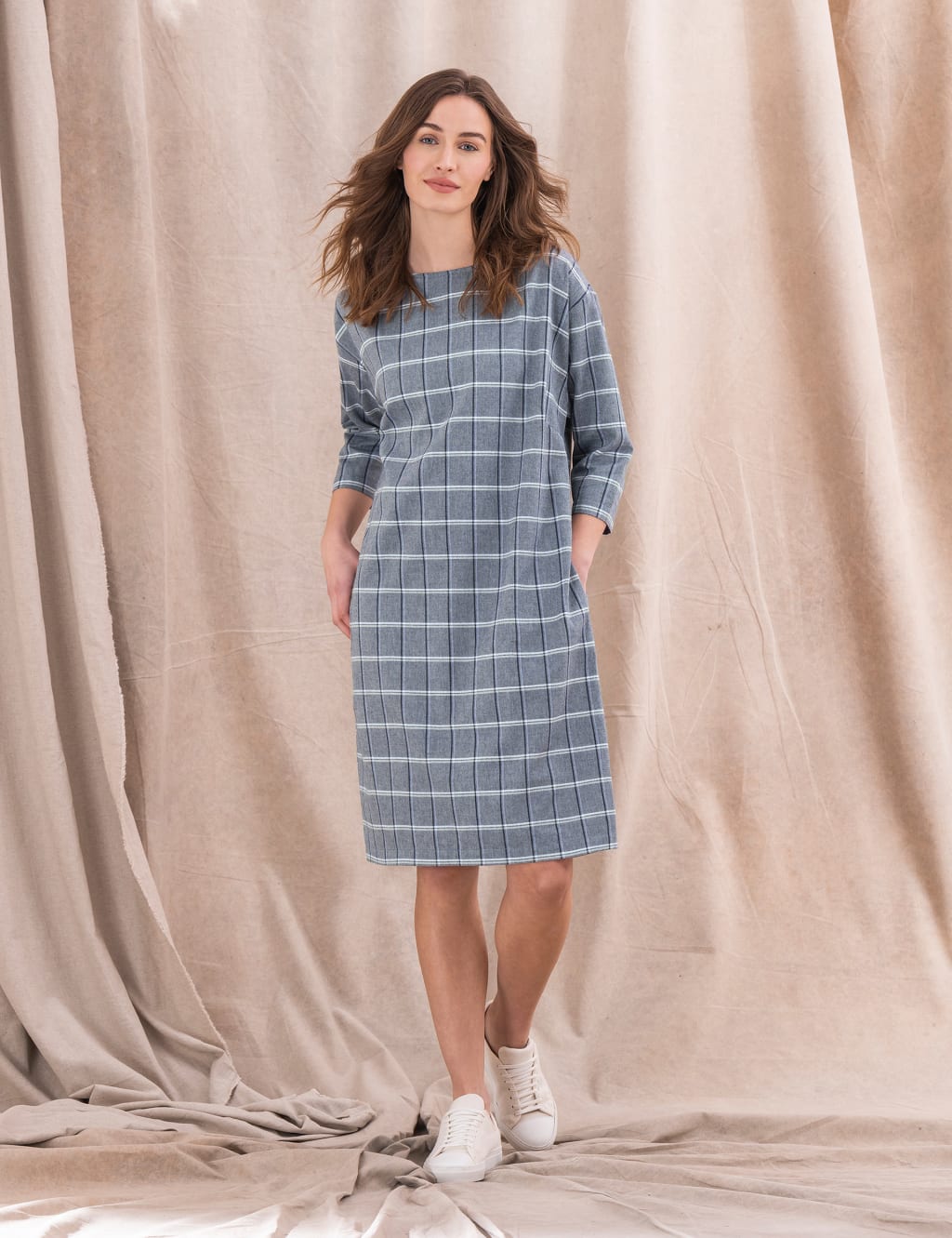 Organic Cotton Checked Knee Length Dress Celtic Co. M S