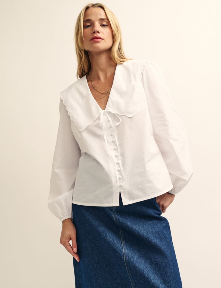 Organic Cotton Collared Relaxed Blouse 1 of 5
