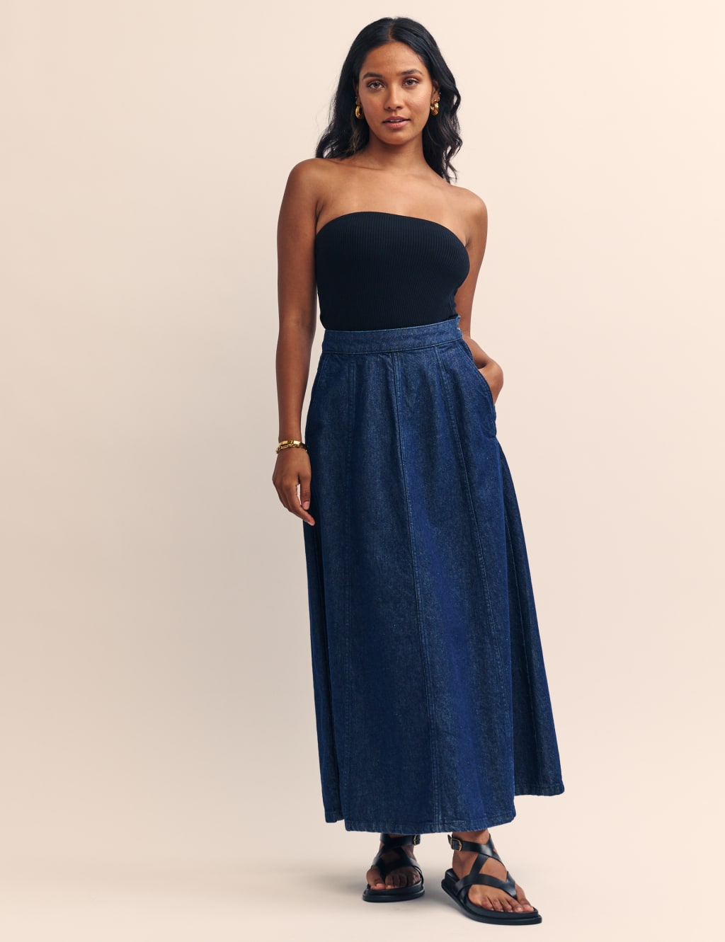 Organic Cotton Denim Maxi A-Line Skirt 3 of 5