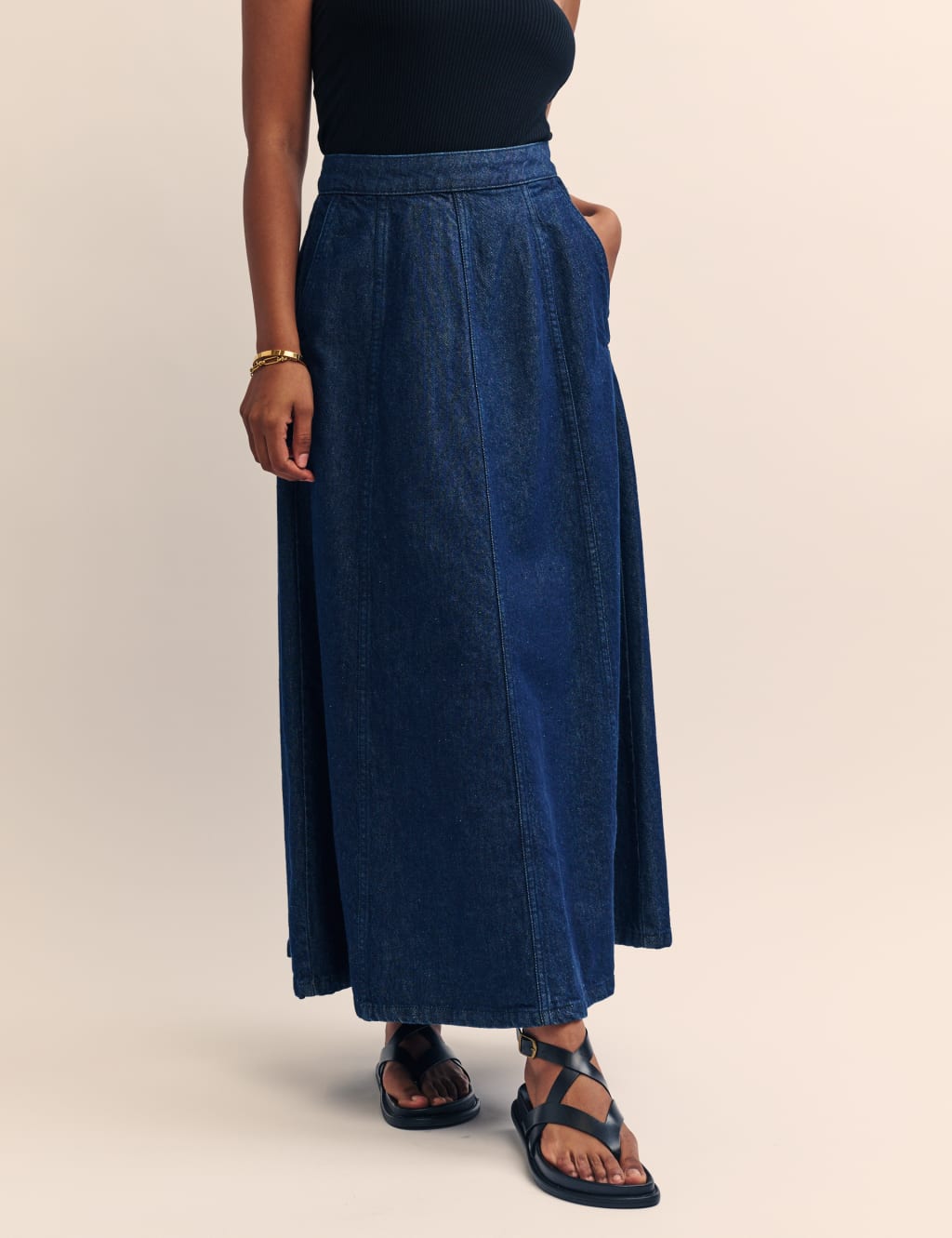 Organic Cotton Denim Maxi A-Line Skirt 1 of 5