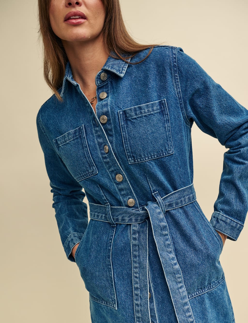 Nicole cotton outlet denim shirtdress