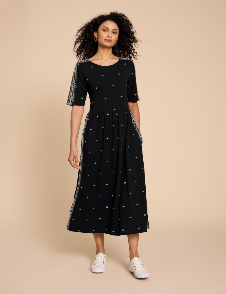 Organic Cotton Embroidered Midi Tea Dress 1 of 4