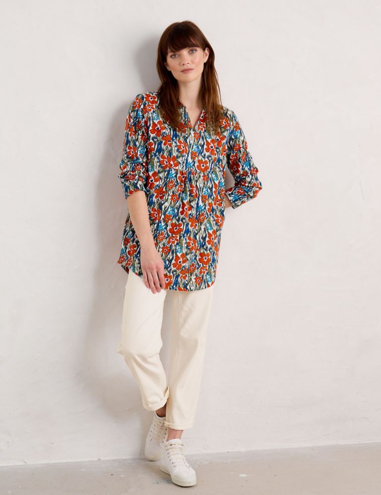 Organic Cotton Floral Collared Tunic 1 of 5