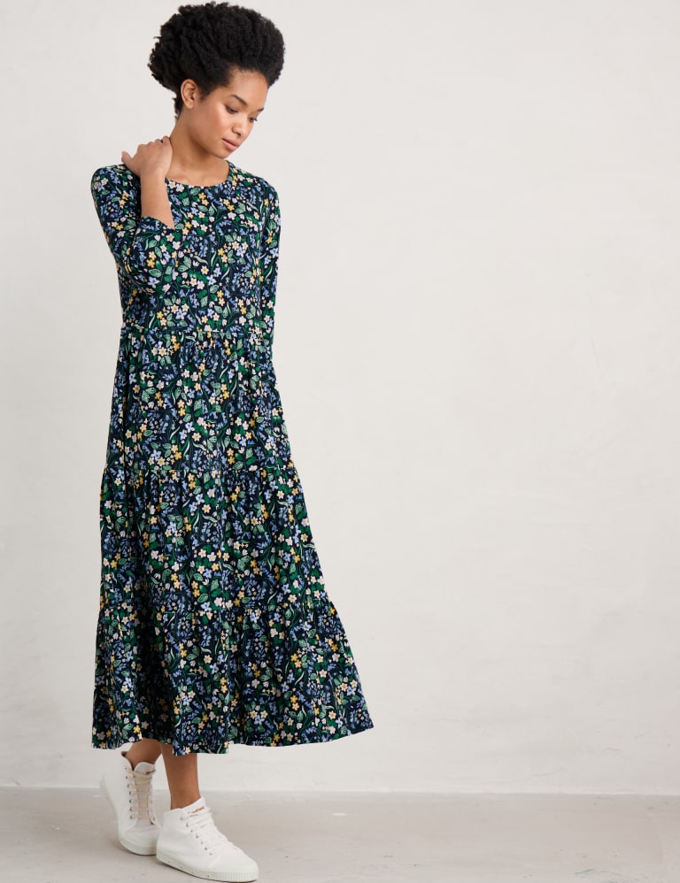 Organic Cotton Floral Midaxi Tiered Dress Seasalt Cornwall M S