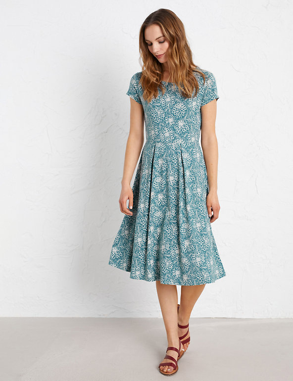 NEW PER UNA M&S Size 6-22 Beaded Embellished Blue Floral Midi Swing Dress