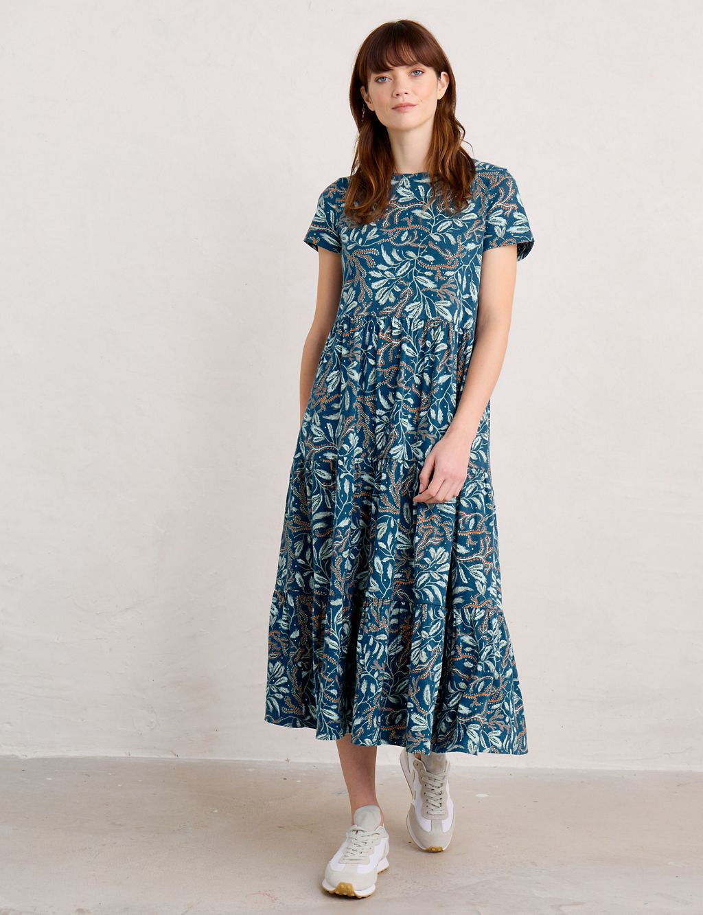Organic Cotton Floral Midi Tiered Dress 3 of 9