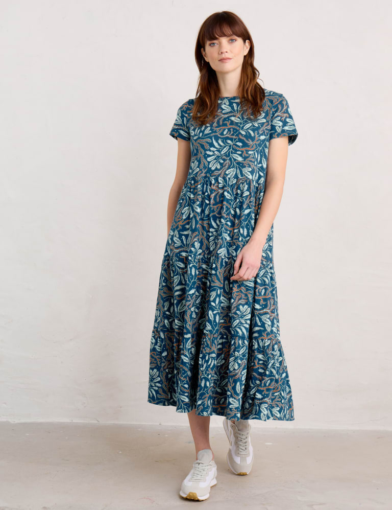 Organic Cotton Floral Midi Tiered Dress