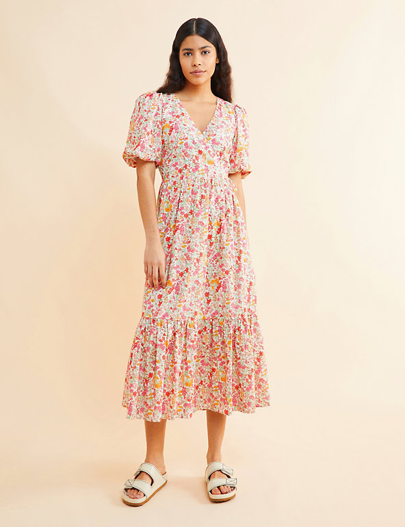Organic Cotton Floral Midi Wrap Dress | Albaray | M\u0026S