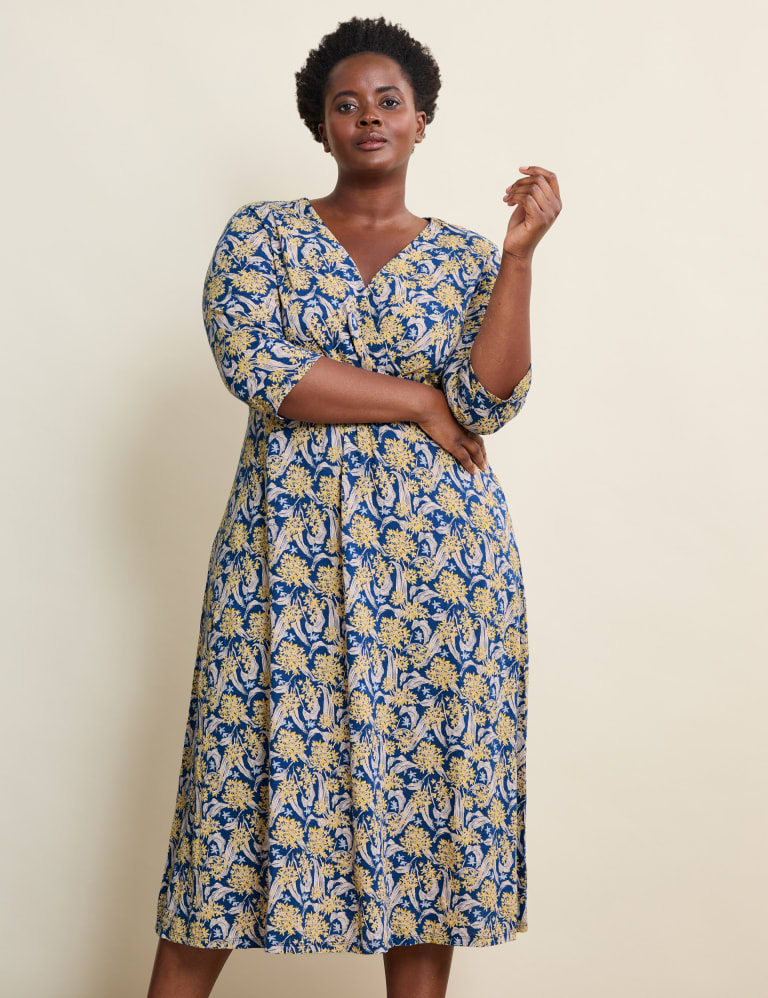 Organic Cotton Floral Midi Wrap Dress 1 of 5