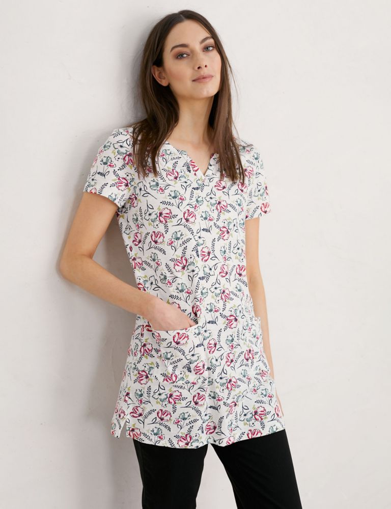 Organic Cotton Floral V-Neck Tunic 1 of 3