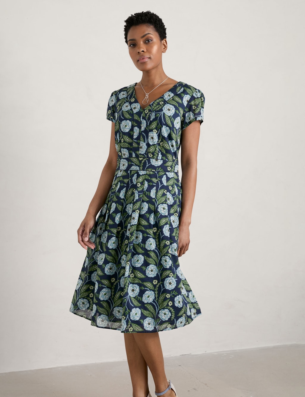 Organic Cotton Floral VNeck Waisted Dress Seasalt Cornwall M&S