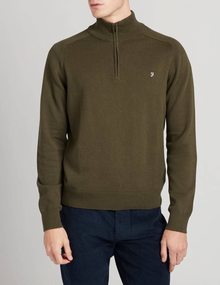 Organic Cotton Funnel Neck Half Zip Jumper Farah M S