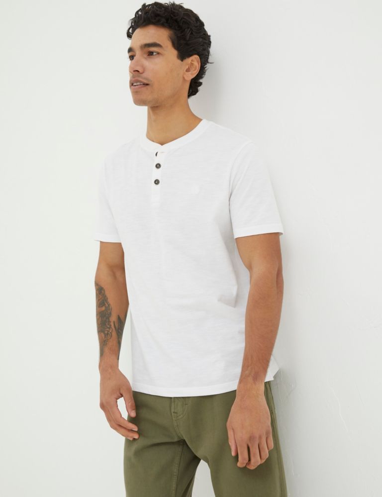 Pure Cotton Henley Long Sleeved T-Shirt