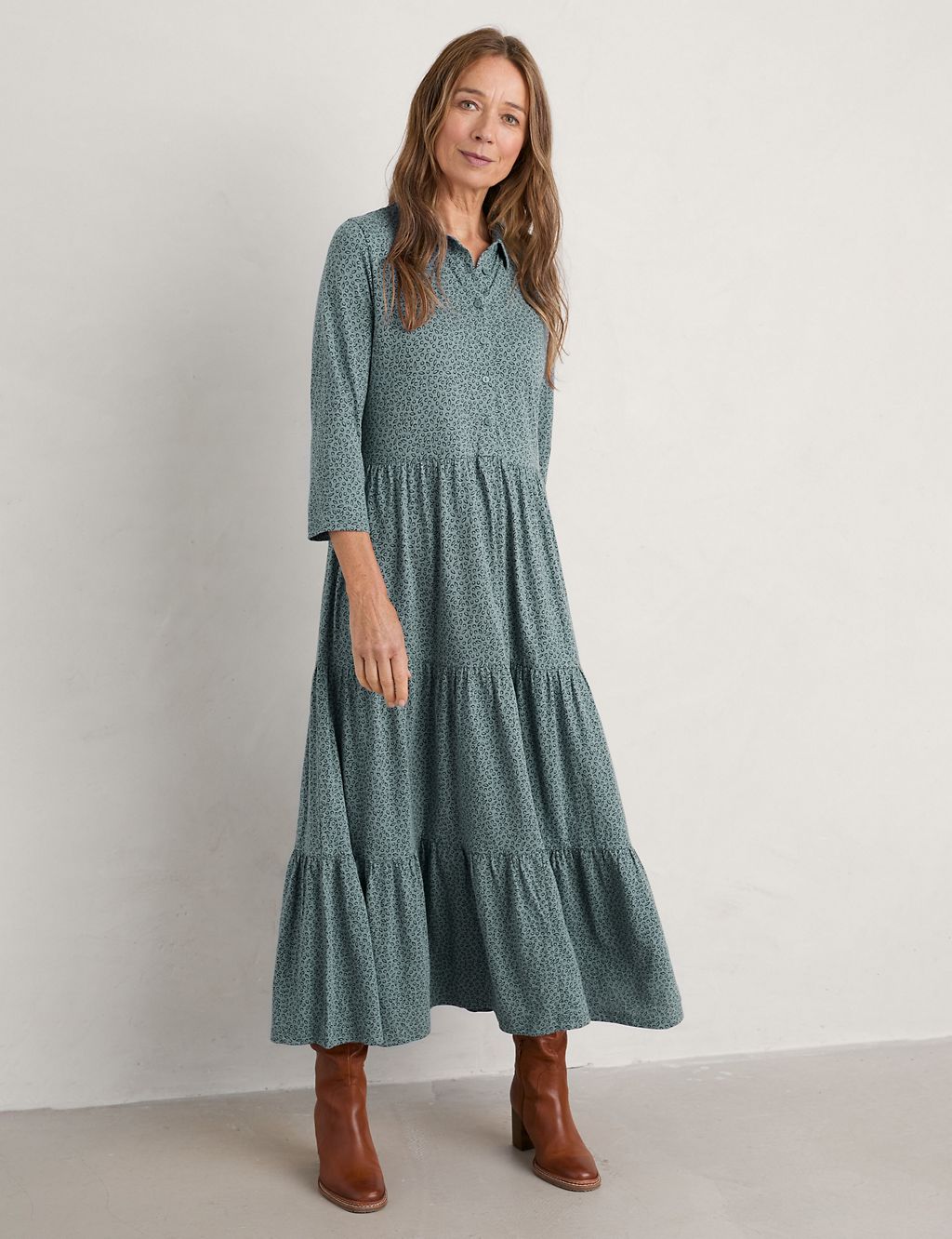 Organic Cotton Printed Midaxi Tiered Dress 2 of 6