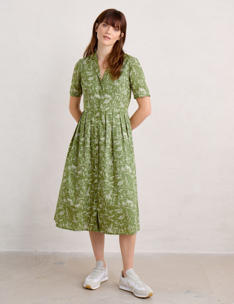 Organic Cotton Printed Midi Shirt Dress 3 of 5