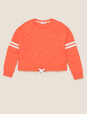 Organic Cotton Sporty Coral Stripe Sweatshirt (6-16 Yrs) Image 2 of 5