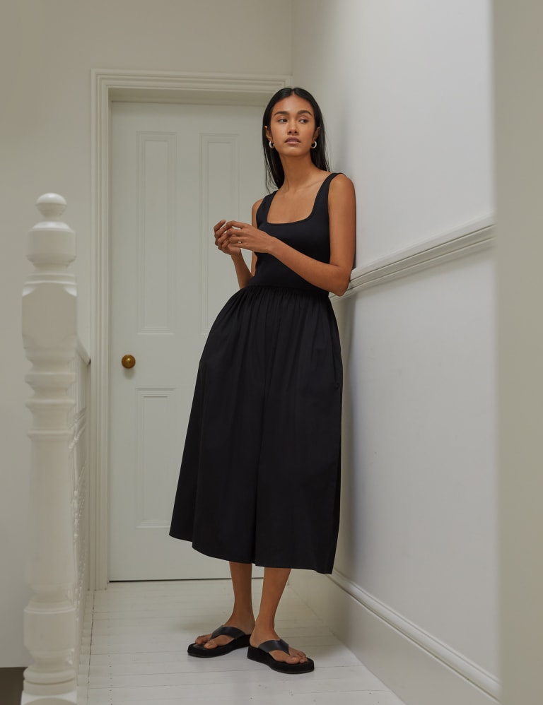 Organic Cotton Square Neck Midaxi Dress | Albaray | Mu0026S