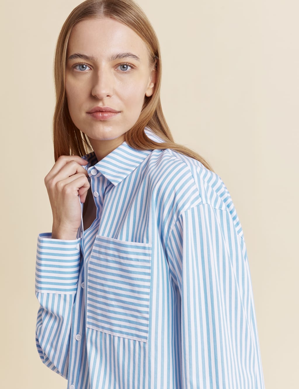 Organic Cotton Striped Collared Shirt Albaray M S