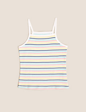 Organic Cotton Striped Ribbed Vest (6-16 Yrs) Image 2 of 4