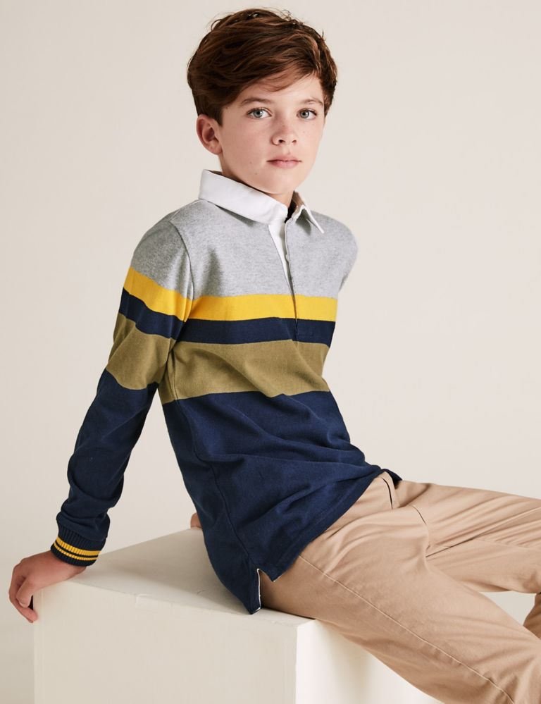 Organic Cotton Striped Rugby Top (6-16 Yrs) 1 of 4