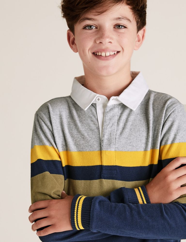 Organic Cotton Striped Rugby Top (6-16 Yrs) 3 of 4